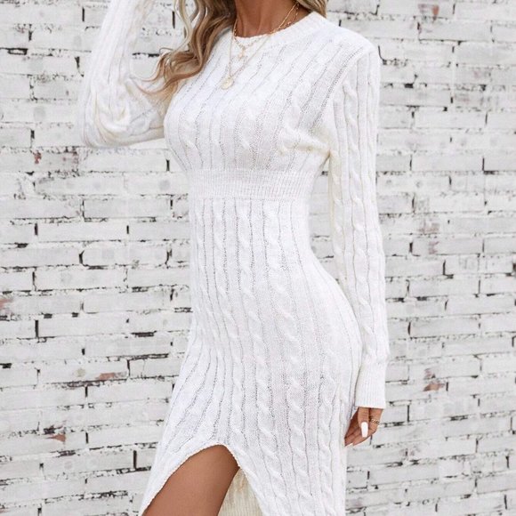 Cable Knit Split Hem Sweater Dress - Picture 4 of 5